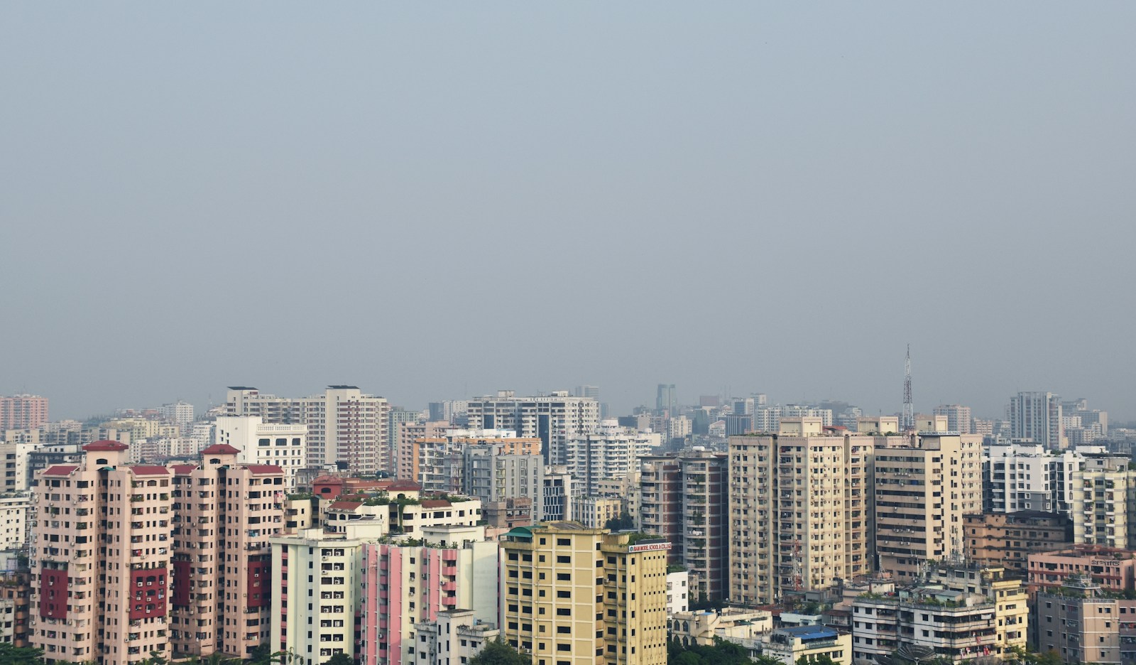 Dhaka city skyline with tall residential and office buildings